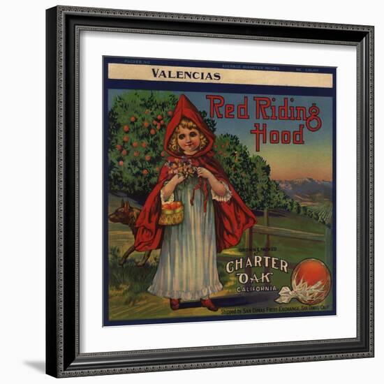 Red Riding Hood Brand - Charter Oak, California - Citrus Crate Label-Lantern Press-Framed Art Print