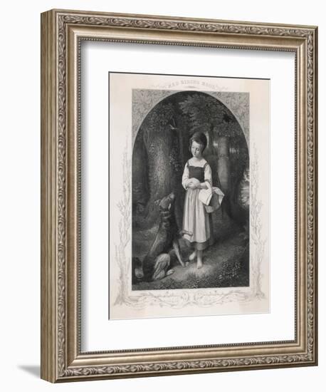 Red Riding Hood Encounters a Friendly Wolf in the Woods Who Offers Her His Paw-Harry Payne-Framed Art Print