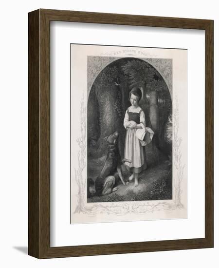 Red Riding Hood Encounters a Friendly Wolf in the Woods Who Offers Her His Paw-Harry Payne-Framed Art Print