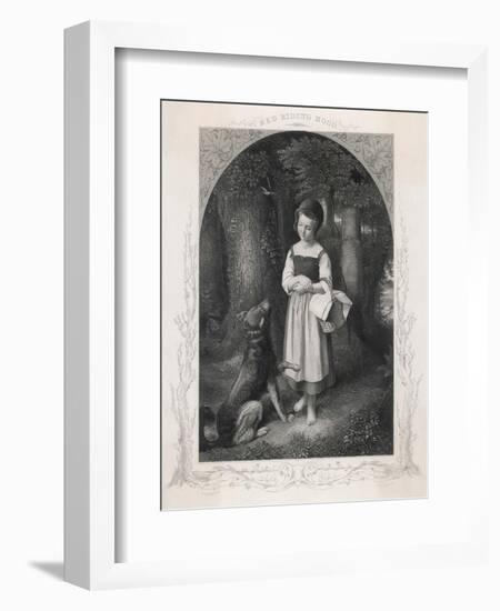 Red Riding Hood Encounters a Friendly Wolf in the Woods Who Offers Her His Paw-Harry Payne-Framed Art Print