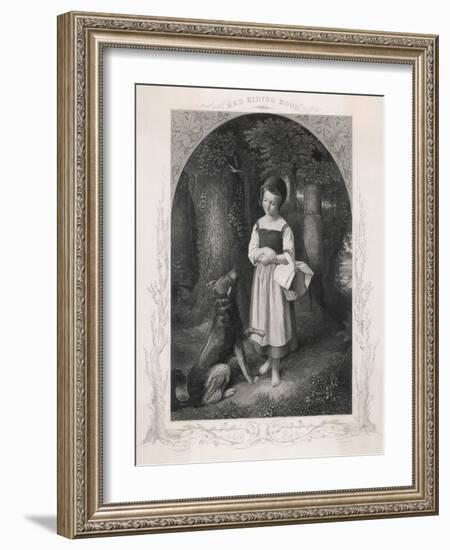 Red Riding Hood Encounters a Friendly Wolf in the Woods Who Offers Her His Paw-Harry Payne-Framed Art Print