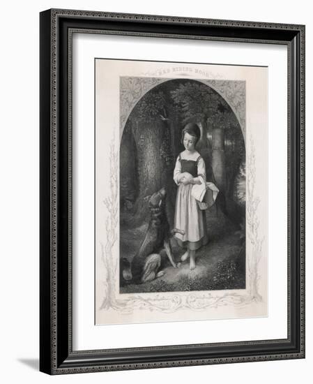 Red Riding Hood Encounters a Friendly Wolf in the Woods Who Offers Her His Paw-Harry Payne-Framed Art Print