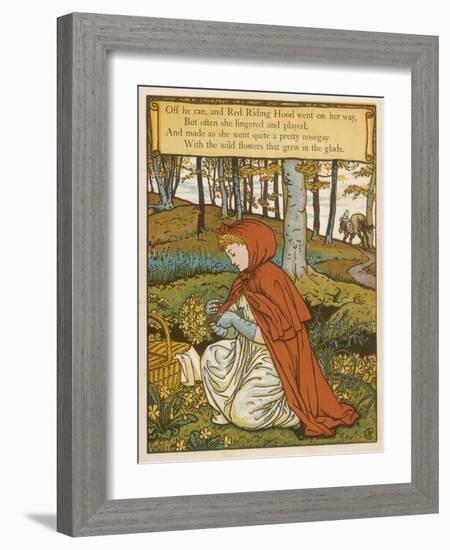 Red Riding Hood Makes a Pretty Nosegay with Wild Flowers from the Glade-Walter Crane-Framed Art Print