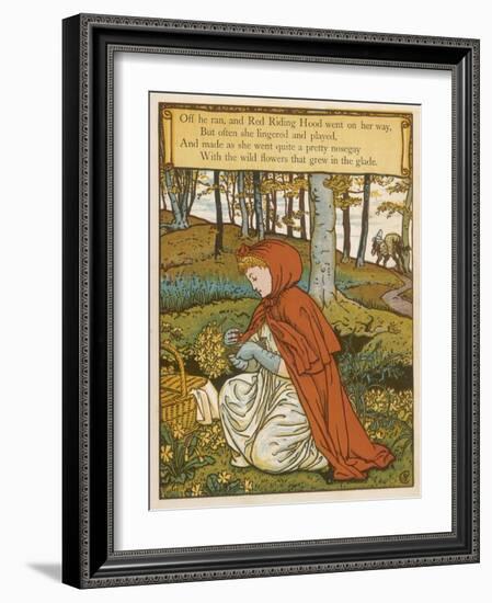 Red Riding Hood Makes a Pretty Nosegay with Wild Flowers from the Glade-Walter Crane-Framed Art Print