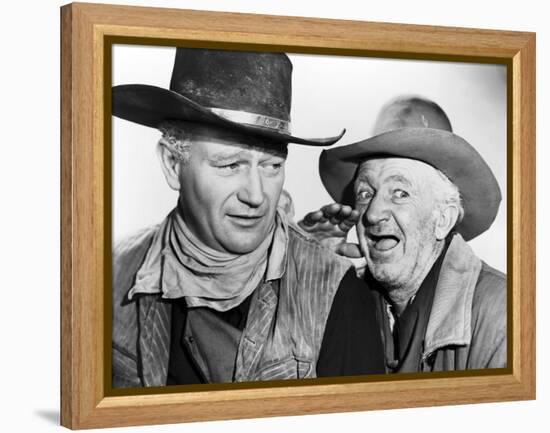 RED RIVER, 1948 directed by HOWARD HAWKS John Wayne and Walter Brennan (b/w photo)-null-Framed Stretched Canvas