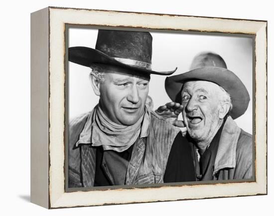 RED RIVER, 1948 directed by HOWARD HAWKS John Wayne and Walter Brennan (b/w photo)-null-Framed Stretched Canvas