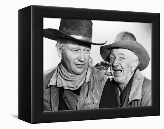 RED RIVER, 1948 directed by HOWARD HAWKS John Wayne and Walter Brennan (b/w photo)-null-Framed Stretched Canvas