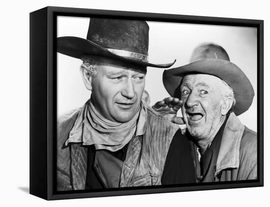 RED RIVER, 1948 directed by HOWARD HAWKS John Wayne and Walter Brennan (b/w photo)-null-Framed Stretched Canvas