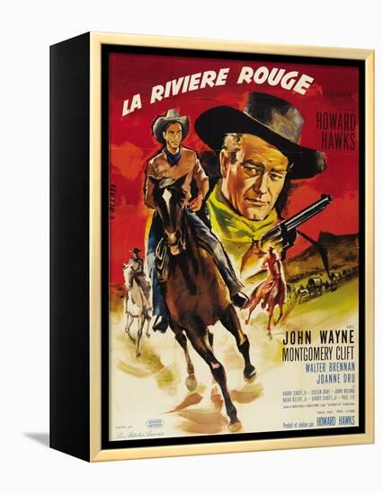 Red River, French Movie Poster, 1948-null-Framed Stretched Canvas