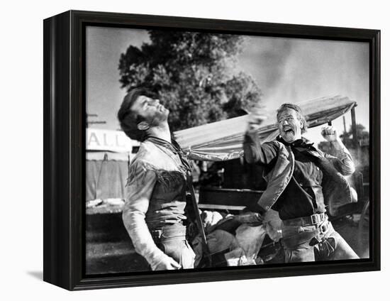 Red River, Montgomery Clift, John Wayne, 1948-null-Framed Stretched Canvas