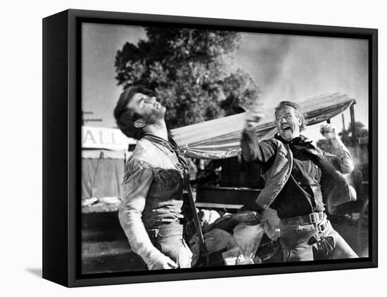 Red River, Montgomery Clift, John Wayne, 1948-null-Framed Stretched Canvas