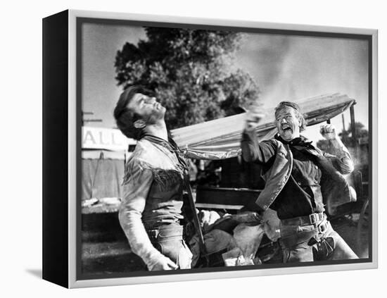 Red River, Montgomery Clift, John Wayne, 1948-null-Framed Stretched Canvas