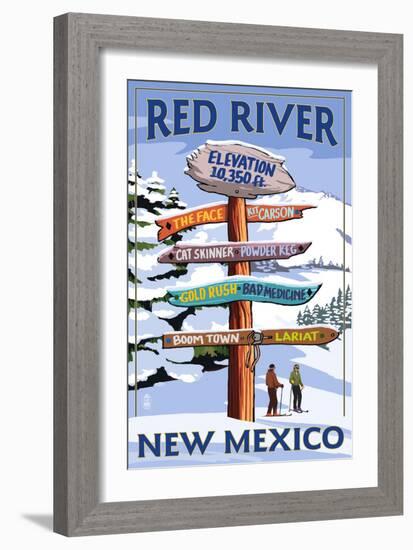 Red River, New Mexico - Destinations Signpost-Lantern Press-Framed Art Print