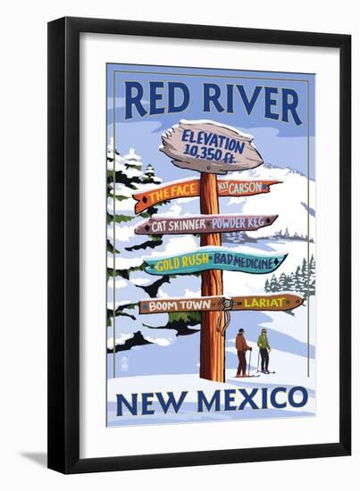 Red River, New Mexico - Destinations Signpost-Lantern Press-Framed Art Print