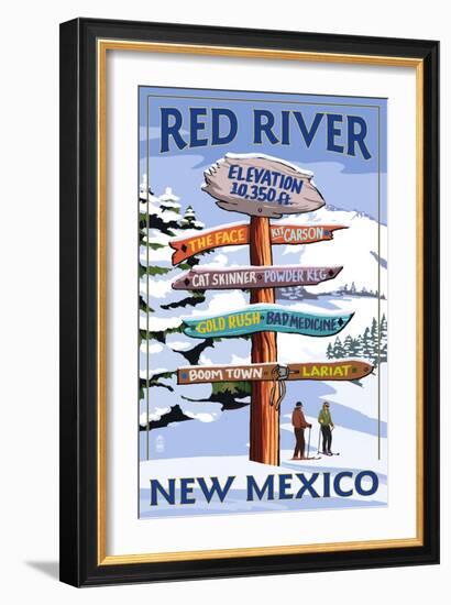 Red River, New Mexico - Destinations Signpost-Lantern Press-Framed Art Print