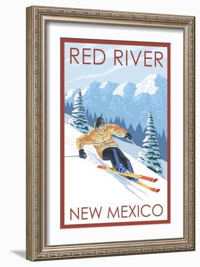 Red River, New Mexico - Downhill Skier-Lantern Press-Framed Art Print