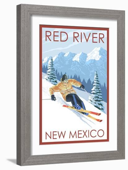 Red River, New Mexico - Downhill Skier-Lantern Press-Framed Art Print