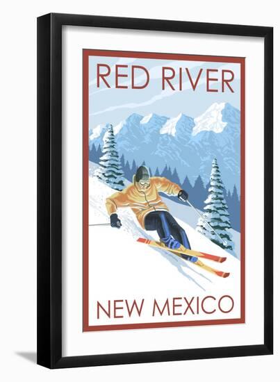 Red River, New Mexico - Downhill Skier-Lantern Press-Framed Art Print