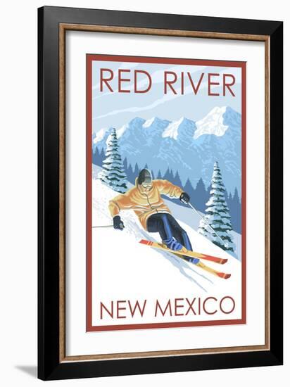 Red River, New Mexico - Downhill Skier-Lantern Press-Framed Art Print