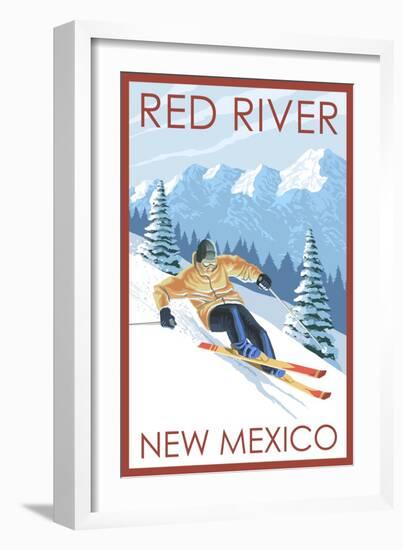 Red River, New Mexico - Downhill Skier-Lantern Press-Framed Art Print