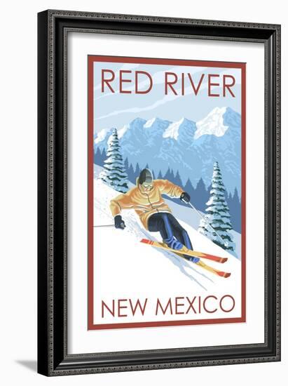 Red River, New Mexico - Downhill Skier-Lantern Press-Framed Art Print