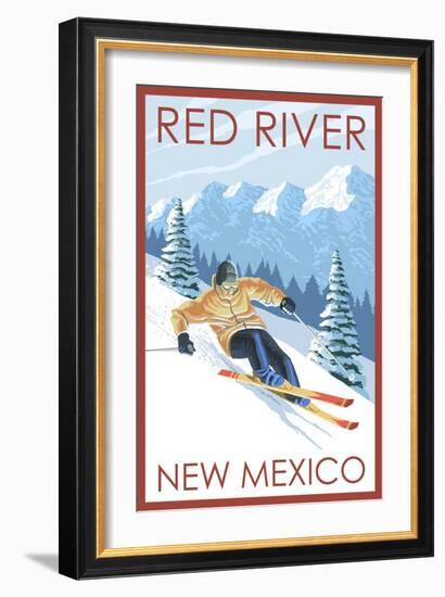 Red River, New Mexico - Downhill Skier-Lantern Press-Framed Art Print