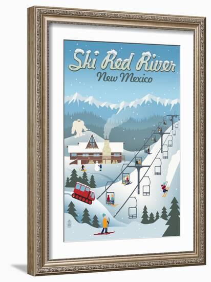 Red River, New Mexico - Retro Ski Resort-Lantern Press-Framed Art Print