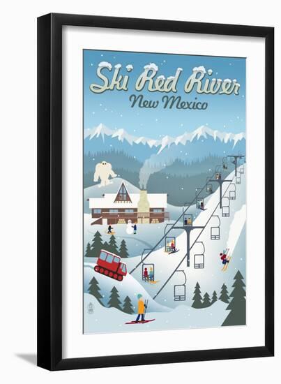 Red River, New Mexico - Retro Ski Resort-Lantern Press-Framed Art Print