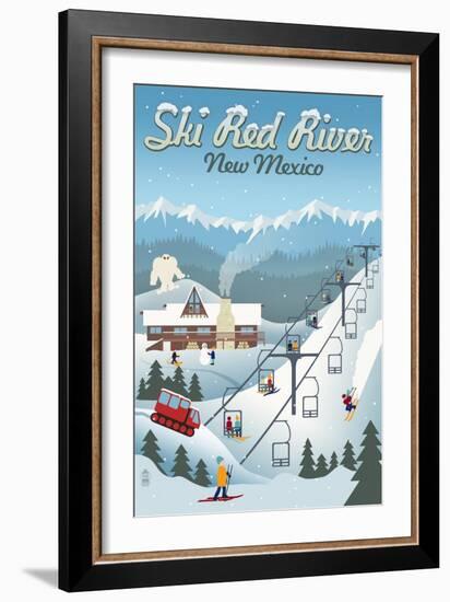 Red River, New Mexico - Retro Ski Resort-Lantern Press-Framed Art Print