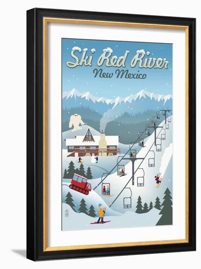 Red River, New Mexico - Retro Ski Resort-Lantern Press-Framed Art Print