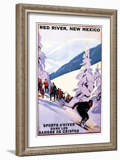 Red River, New Mexico - Sangre De Cristos - Spectators Watching Skier - Artwork-Lantern Press-Framed Art Print
