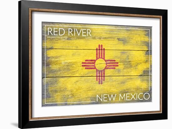 Red River, New Mexico - State Flag - Barnwood Painting-Lantern Press-Framed Art Print