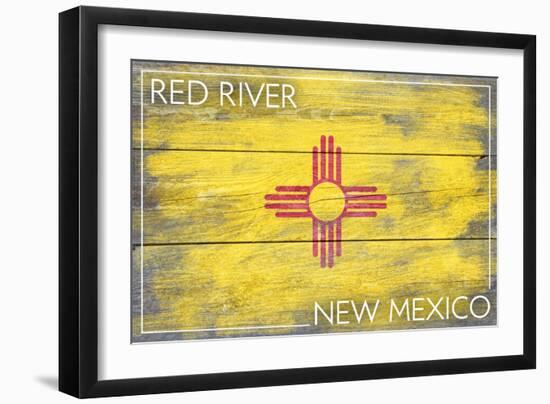 Red River, New Mexico - State Flag - Barnwood Painting-Lantern Press-Framed Art Print