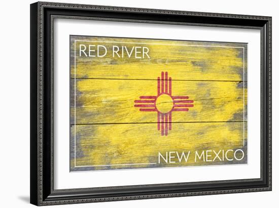 Red River, New Mexico - State Flag - Barnwood Painting-Lantern Press-Framed Art Print