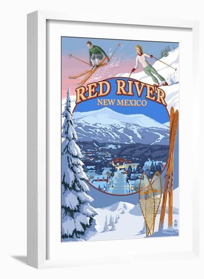 Red River, New Mexico - Winter Scenes Montage-Lantern Press-Framed Art Print