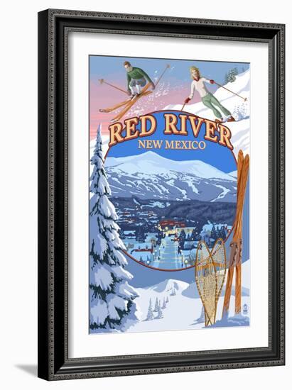 Red River, New Mexico - Winter Scenes Montage-Lantern Press-Framed Art Print