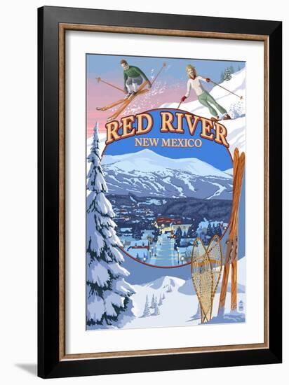 Red River, New Mexico - Winter Scenes Montage-Lantern Press-Framed Premium Giclee Print