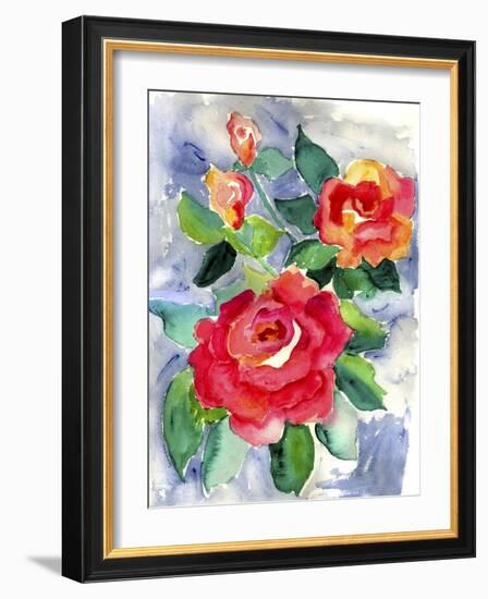 Red Rose Watercolor-Cheryl Bartley-Framed Giclee Print