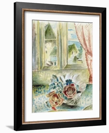 Red Roses in a Shell (Pencil, Chalk and W/C on Paper)-Paul Nash-Framed Giclee Print