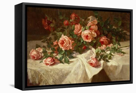 Red Roses on White Lace-Alice B Chittenden-Framed Stretched Canvas