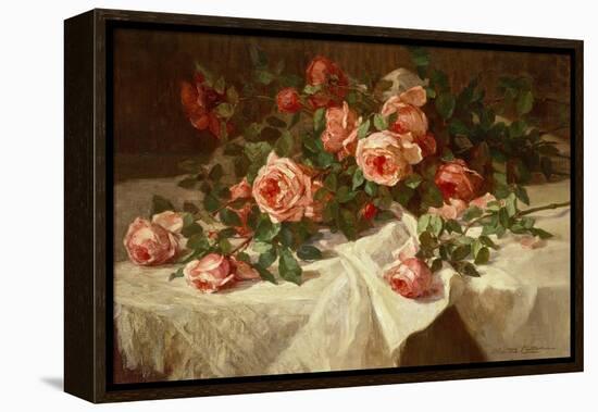 Red Roses on White Lace-Alice B Chittenden-Framed Stretched Canvas