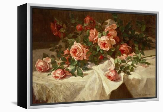 Red Roses on White Lace-Alice B Chittenden-Framed Stretched Canvas