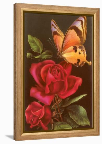 Red Roses with Yellow Swallowtail Butterfly-null-Framed Stretched Canvas