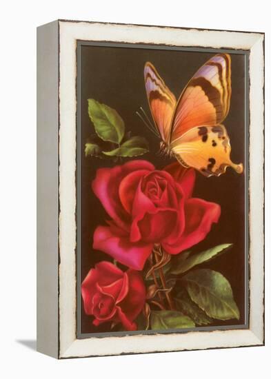 Red Roses with Yellow Swallowtail Butterfly-null-Framed Stretched Canvas