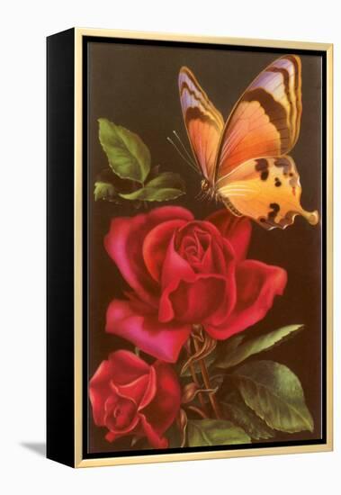 Red Roses with Yellow Swallowtail Butterfly-null-Framed Stretched Canvas