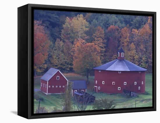 Red Round Barn in Autumn, East Barnet, Vermont, USA-Darrell Gulin-Framed Premier Image Canvas