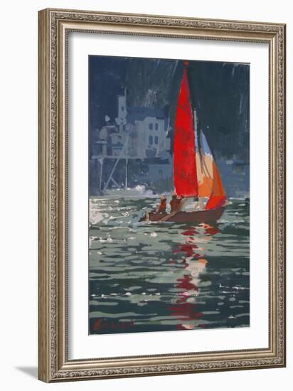 Red sail boat Salcombe - gouache - 2008-Jennifer Wright-Framed Giclee Print