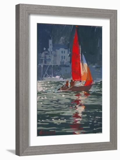 Red sail boat Salcombe - gouache - 2008-Jennifer Wright-Framed Giclee Print