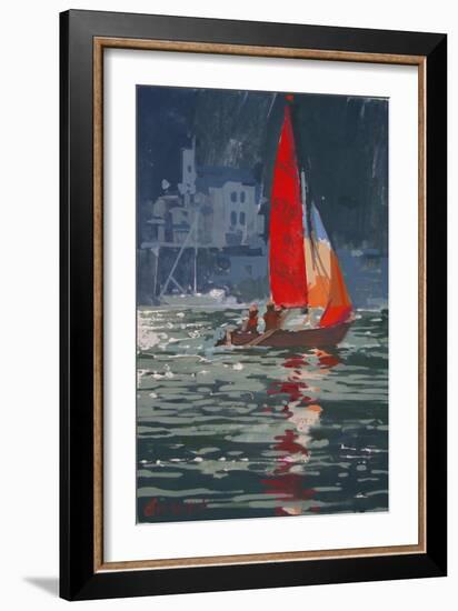 Red sail boat Salcombe - gouache - 2008-Jennifer Wright-Framed Giclee Print