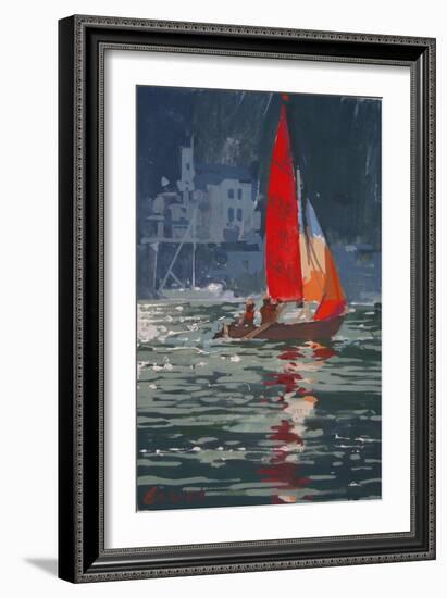 Red sail boat Salcombe - gouache - 2008-Jennifer Wright-Framed Giclee Print